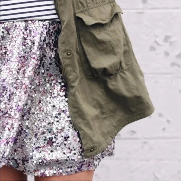 J CREW Unicorn Mermaid Silver Purple Fete Sequin Mini Skirt Faux Wrap Size 4 - Picture 10 of 11